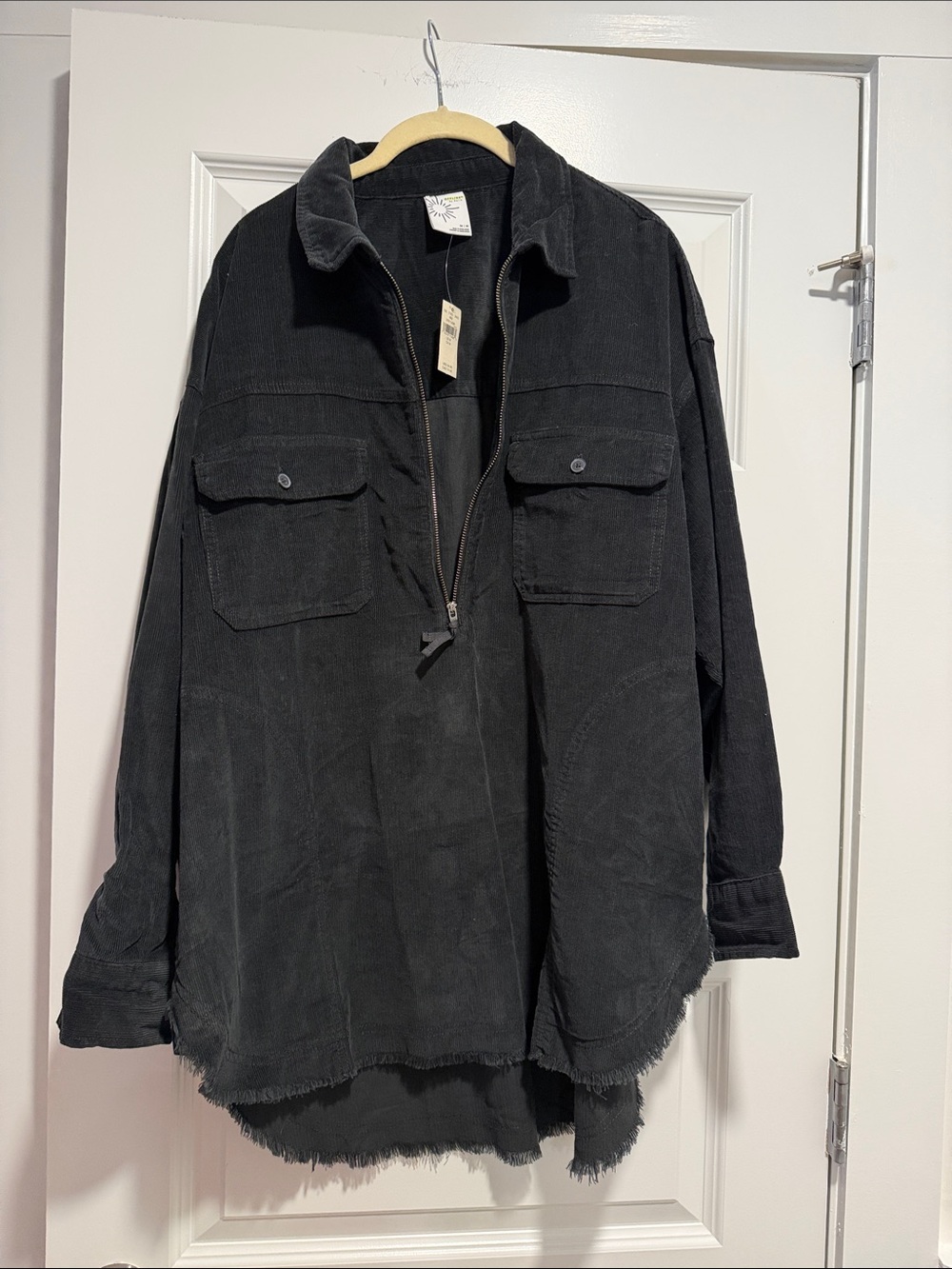 Black Corduroy Half-Zip Shirt Jacket - Unbranded